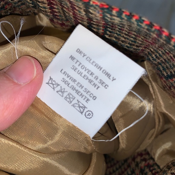 Joan Leslie vintage wool houndstooth tweed Glen plaid pleated trousers 8 tan red - Picture 6 of 9